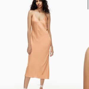 Aritzia Wilfred Only Slit Slip Dress Midi Satin Dusty Light Pink